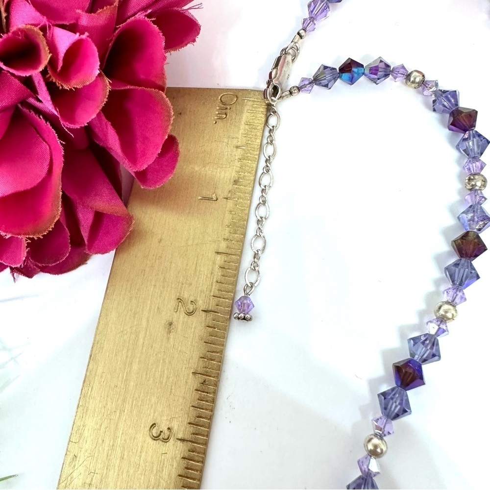VINTAGE⚜️STERLING SILVER Lavender Crystal Beaded Necklace - Picture 6 of 7